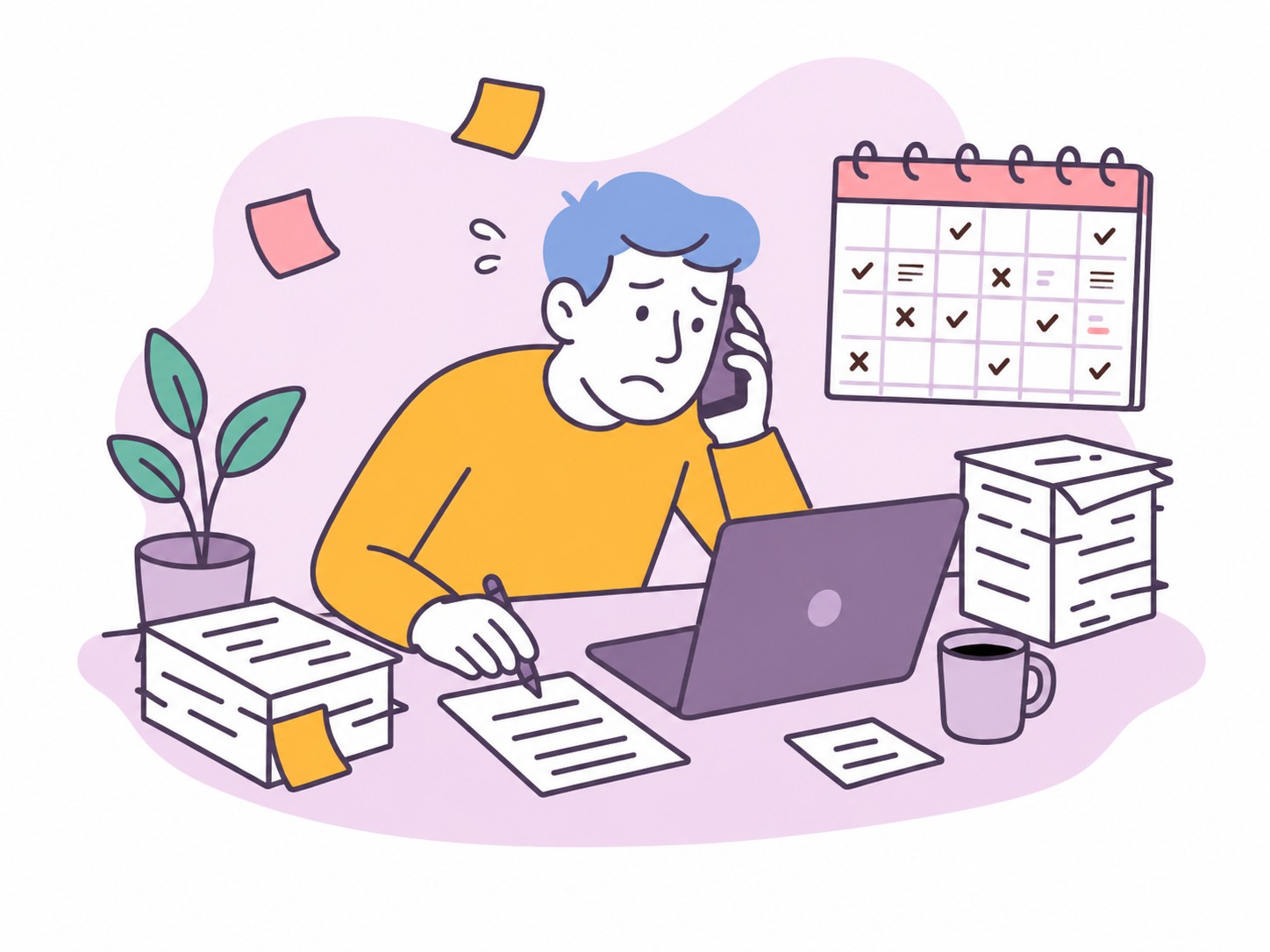 Man overworked at desk